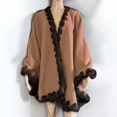 Capa de ribete de piel 90/Y2K Metro marrón mezcla de lana Foto 1 de 4