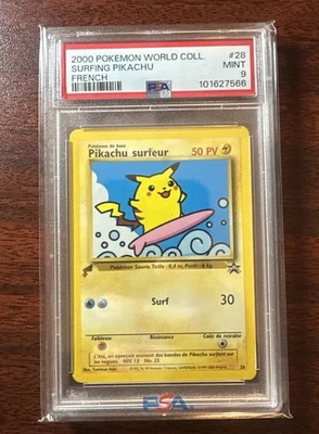2000 Pokemon Surfing Pikachu World Collection French #28 - PSA 9 USA Seller - Image 1 of 2