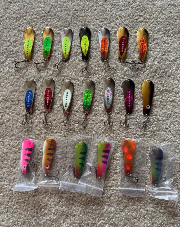 Cucharas delgadas personalizadas Jigs & Spins de 1/4 oz. LOTE de 20 Colores Varios (Lote 2) Foto 1 de 4