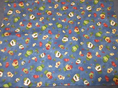 1.75 + Yds 红色公鸡织物“Hugs and Holly”Kelly Mueller Blue 带 MITTENS — 第 1/2 张图片