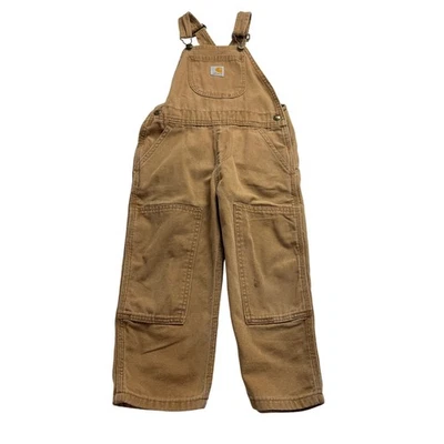 Kids Carhartt Tan Canvas Bib Overalls Size 4T Workwear Durable - Image 1 of 4