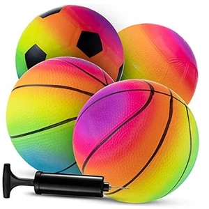 Rainbow Sports Balls - 6 Inch (Pack of 4) Inflatable Vinyl Balls for Kids and - Picture 1 of 8