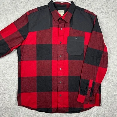 L.L. Bean Shirt Flannel Adult Men XL Red Black Buffalo Check Slightly Fitted NEW - Image 1 of 4