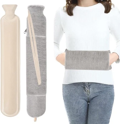 BORIYA Lang Wärmflasche mit Bezug Flauschig, Groß Schlauch 2L Long Hot Water Bottle m