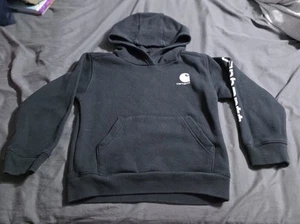 Carhartt Hoodie Boy Size 5 Black Pullover Logo Workwear Durable Sweatshirt Soft  - Picture 1 of 5