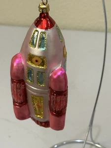 Radko TO THE MOON Rocketship 7" Glass Ornament USED - Picture 1 of 9