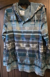 On The Byas Aztec Shirt Hoodie XL Blue Turq Western Long Sleeve Pullover - Picture 1 of 4