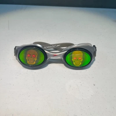 Vintage Hologram Goggles Silver Gray Speedo 3D Skeleton Skull Swimming Accessory - Image 1 of 4