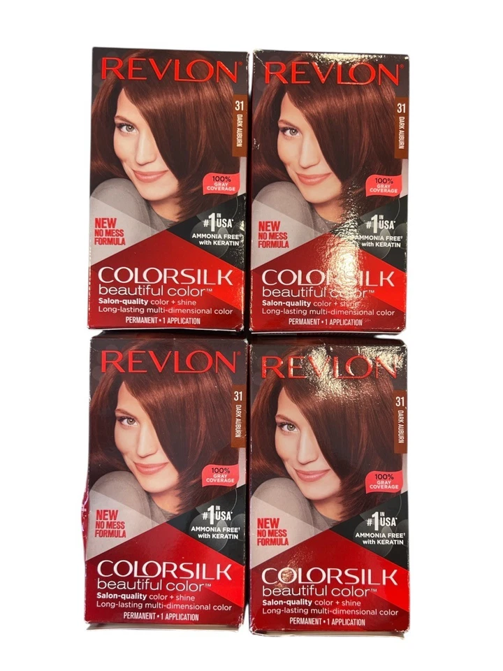 4X Revlon Colorsilk Color Permanent Hair #31 Dark Auburn -Damaged Box