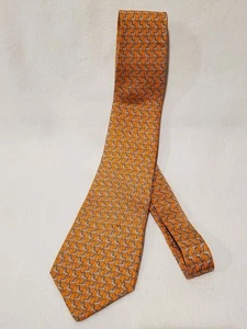 SALVATORE FERRAGAMO MEN'S NECK TIE ZEBRA PATTERN ORANGE 100% SILK MADE IN ITALY - Picture 1 of 6