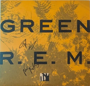 Mike Mills Peter Buck Signed REM Green Vinyl Record Album LP Autograph JSA COA - Picture 1 of 2