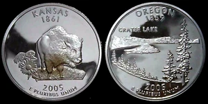 2005-S 25C State Quarter Kansas Oregon GDC Proof 90% Silver 2 coins 24att1021-3 - Picture 1 of 2
