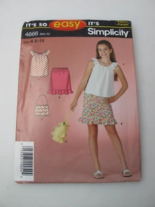 Simplicity SO EASY 4666 Niña 8-16 Falda Campesina Blusa Top y Cartera Patrón (B) - Imagen 1 de 6