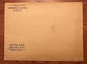 VTG US Patent Envelope # 2016678 - Demetrius P Loomis Baltimore EMPTY ENVELOPE - Picture 1 of 5
