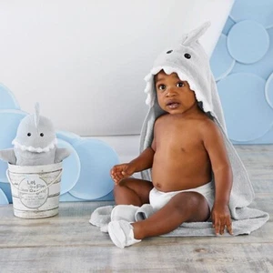 Baby Aspen Let the Fin Begin 4 Pc Bath Time Set - Baby Shark Hooded Towel - NEW - Picture 1 of 3