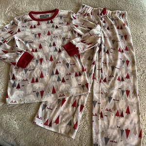 Eddie Bauer Boys Gray Red Christmas Trees Polar Bears Long Sleeve Pajamas 5-6 - Picture 1 of 8