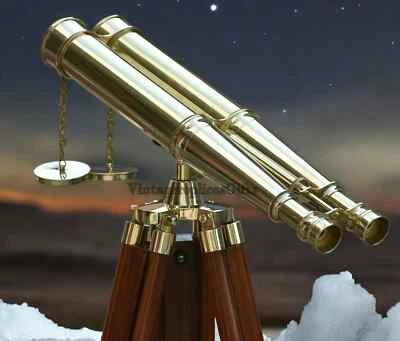 Nautical Brass 18" Binocular Marine Telescope w/ Floor Tripod Stand - Home Decor - Image 1 of 4