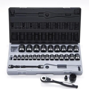Dual Action 29 Piece 1/2" Drive 6 Point Thin Wall Metric Standard Socket Set - Picture 1 of 1