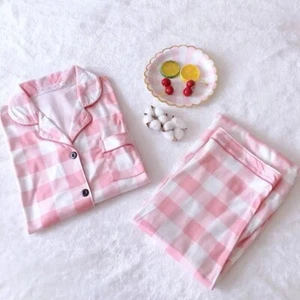 Women Pajama Set, Soft Long Sleeve Plaid Print Pajamas & Long Pants with Pocket - Picture 1 of 5