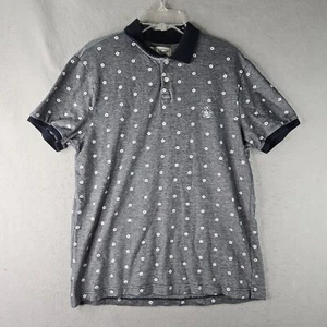 Penguin Polo Shirt Mens Large Blue Gray Floral All Over Print Casual Preppy Golf - Picture 1 of 8