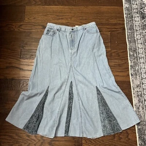 Vintage Denim Jean Mermaid Skirt 16 XL Maxi Flare 90s Y2K Hippie Gorpcore Rugged - Picture 1 of 5