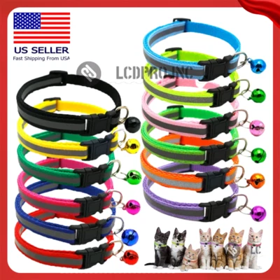 Reflective Nylon Cat Safety Collar with Bell for Cat Kitten Small Dog adjustable - Image 1 of 4
