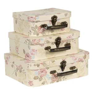 3er Set Deko Koffer Box Schachtel Aufbewahrung Kiste Truhe Blumen Gelb / Beige - Bild 1 von 5