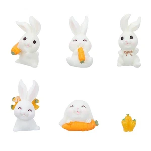 6pz Piccole Resina Artigianale Ornamenti Pasquali Piccole Statuine Coniglio Micro Ornamenti - Foto 1 di 12