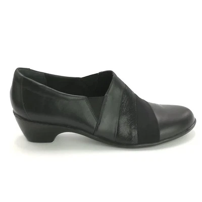 Zapatos para caminar con cunas para mujer zapatos de salón mocasín de cuero negro sin cordones tacón plisado 8,5 Foto 1 de 4