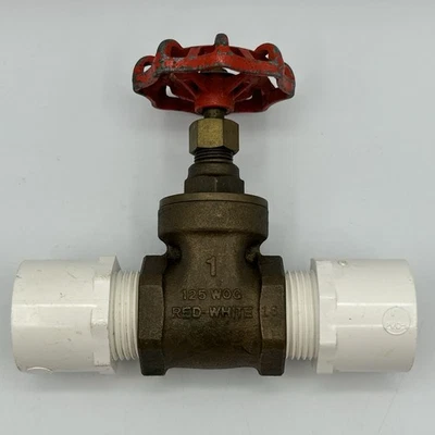 Brass Gate Valve, Red-White 1" Socket - Image 1 of 4
