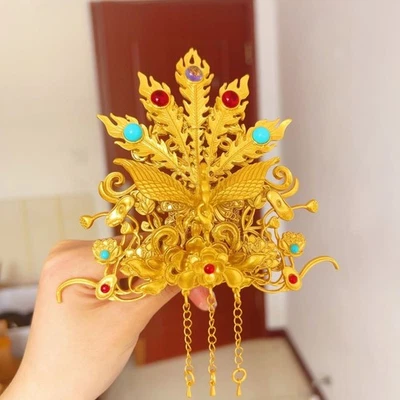Handmade Phoenix Crown Hairpin Hanfu Headdress Traditional Hair Accessory - Image 1 of 4