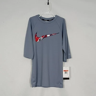 NWT Nike Ashen Slate Swim Shirt Short Sleeve Upf 40 Boys Size Large - Image 1 of 4