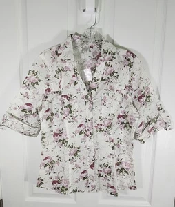 LOVE POTION White Pink Green Floral Button Collard 3/4 Roll SL Shirt S PS NWT  - Picture 1 of 8