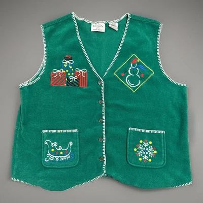 Chaleco de Navidad de Colección Ediciones Básicas para Mujer 1X Bordado Verde Vellón Whipstitch Foto 1 de 4