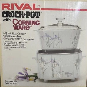 Vintage Corning Ware Shadow Iris Rival Crock-Pot Slow Cooker 3 quarti + coperchio A-9-C - Foto 1 di 1