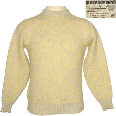 1960s Vintage Baggy Shag Lord Jeff Pullover Sweater Yellow Oatmeal Mohair Wool M - Image 1 of 4