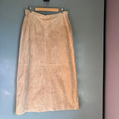 Винтажная женская юбка миди макси BRANDON THOMAS 16 желтовато-коричневая кожа ретро классическая - Изображение 1 из 4