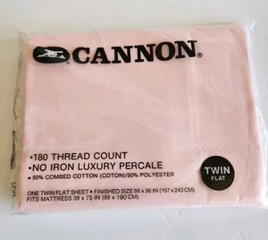 Vtg Cannon Percale Twin Flat Sheet NOS USA Pink No Iron 180 Thread Poly Cotton  - Picture 1 of 9
