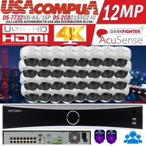Hikvision 32CH 16POE NVR 4K 8MP Dome Security IP Camera System DarkFighter Lot