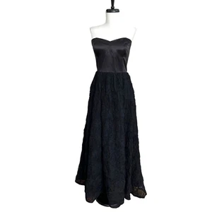 Vtg y2k prom dress Sz 10 black Ruffled Strapless whimsygoth glam princess corset - Picture 1 of 13