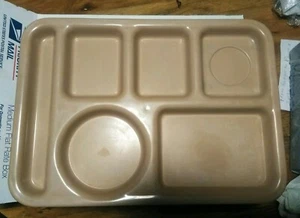  7 tan vtg Cafeteria Lunch Trays 6 Compartment  MONITOR melamine left handed - Picture 1 of 4
