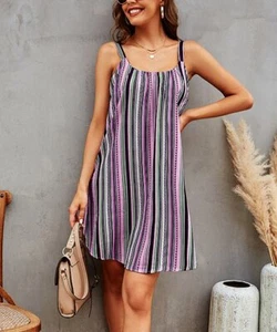 Basico Women's Pink & Green Stripe Sleeveless Shift Dress Size XL - Picture 1 of 5