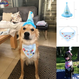 UK Dog Cat Pet Happy Birthday Hat Headwear Bandana Neckerchief Ties Party Decor - Picture 1 of 20