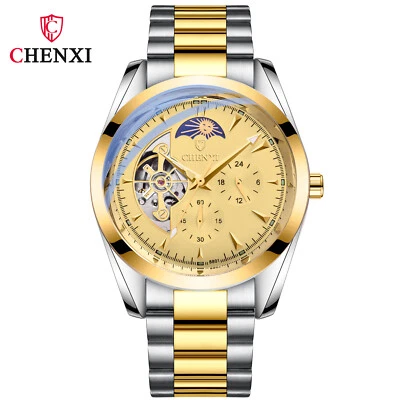 Relojes de pulsera automáticos mecánicos con esfera hueca de acero inoxidable Chenxi para hombre Foto 1 de 4