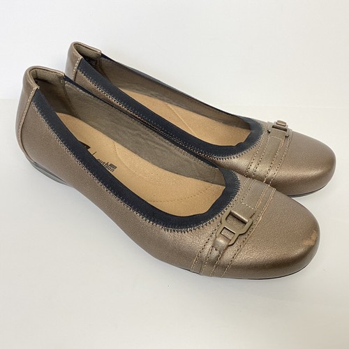 Clarks Collection donna 9 piatti bronzo oro metallo pelle fibbia punta