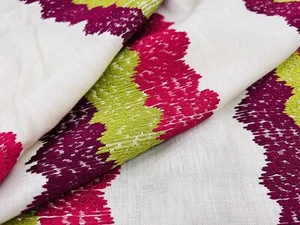 Robert Allen Embroidered Stripe Linen Fabric- Wavy Stitch / Beet 2.85 yds 248695 - Picture 1 of 4