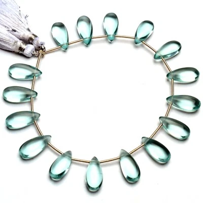 Aquamarine Color Quartz 15x7 mm Size Smooth Pear Beads 7" Strand - Image 1 of 4