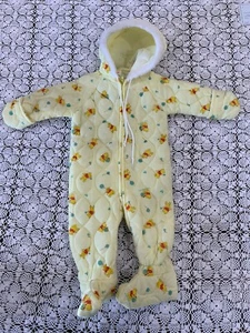 Vtg Disney Sears Winnie the Pooh Hooded Quilted Baby Yellow Snow Suit 15-20lbs - Picture 1 of 6