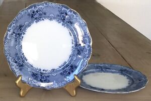 Set of 2 John Maddock & Sons GEM FLOW BLUE Dinner Plates