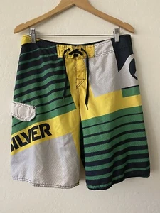 Quiksilver Cypher Series Yellow Green Blue Board Shorts Size 32 - Picture 1 of 3